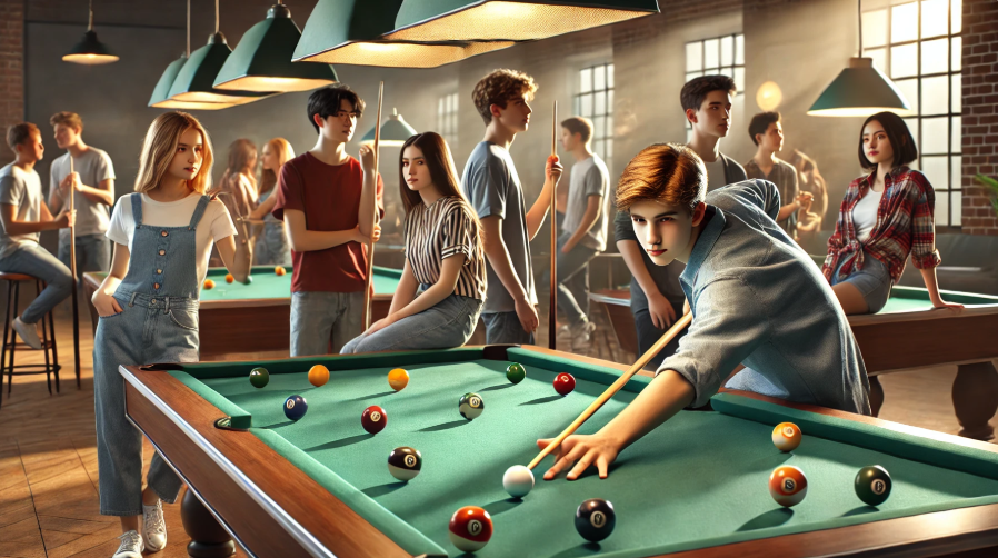 청소년이 당구치는 모습