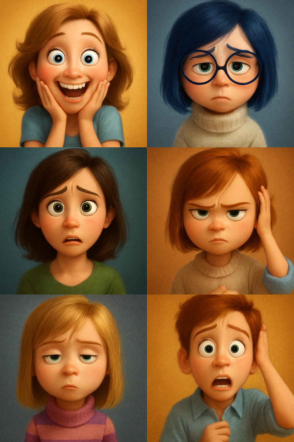 기쁨, 슬픔,당황 등등 감정들을 의인화한 사진