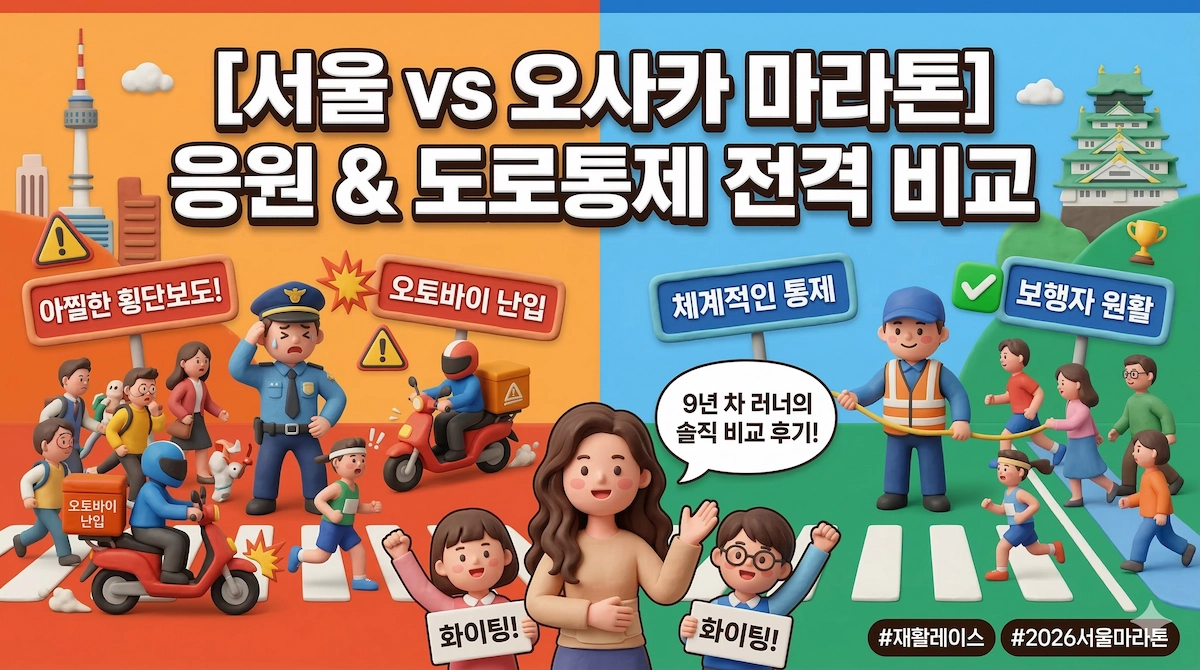 2026 서울마라톤 동아마라톤 응원 후기, 오사카마라톤 도로 통제 비교