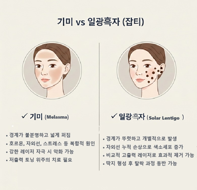 40대 기미와 일광흑자 차이 비교표