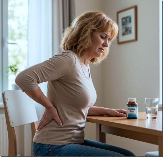 이모튼 캡슐 효능 항염 효과, 허리아픈 중년 여성 사진