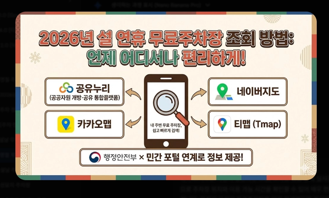 명절 무료주차장 확인(2026년, 설 연휴, 개방 현황)(+ 조회 방법)