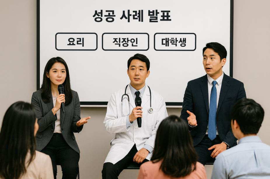 전문가와 비전문가 블로그 성공 사례 발표 장면