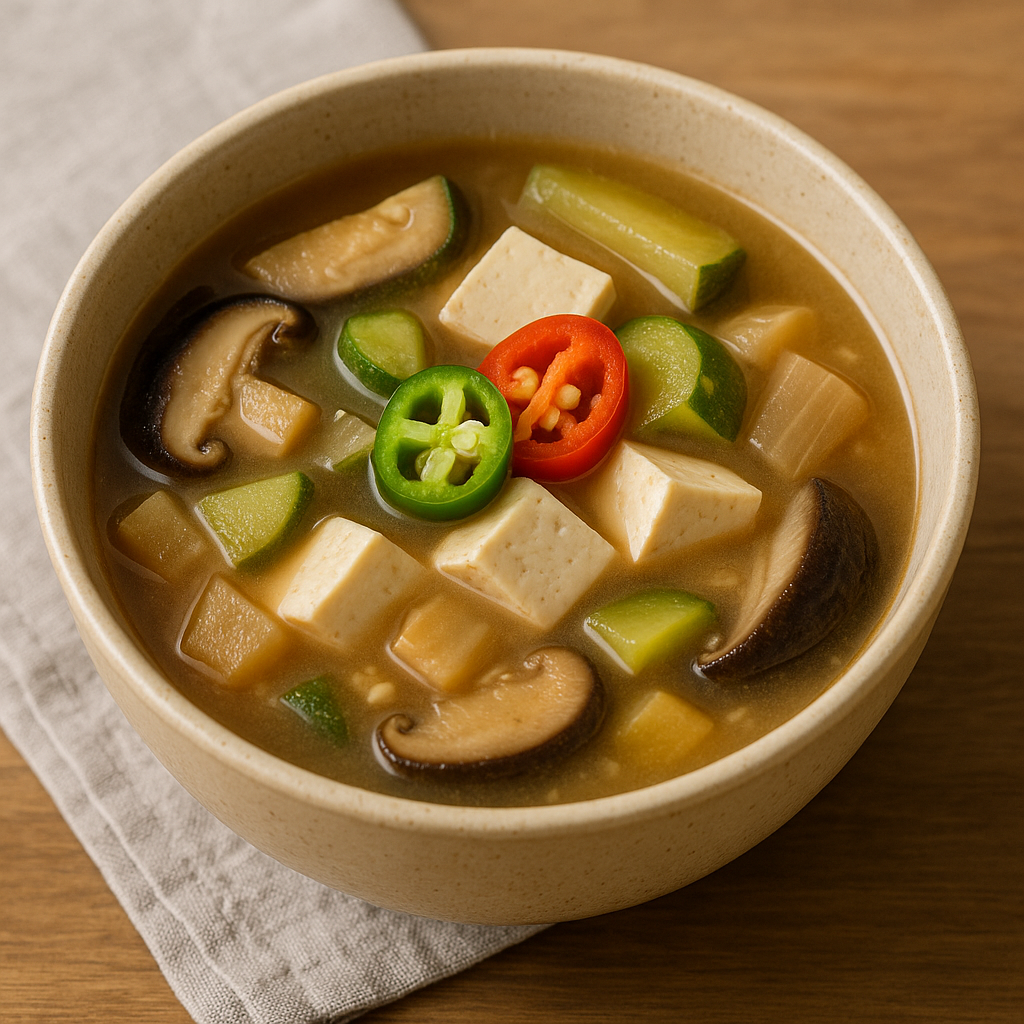 2️⃣ 비건된장찌개 🥣 — 멸치 없이도 깊은 국물 맛