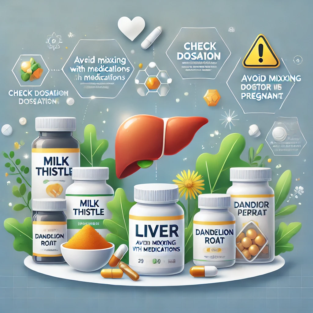간에 좋은 영양제들과 주의사항을 표현한 이미지