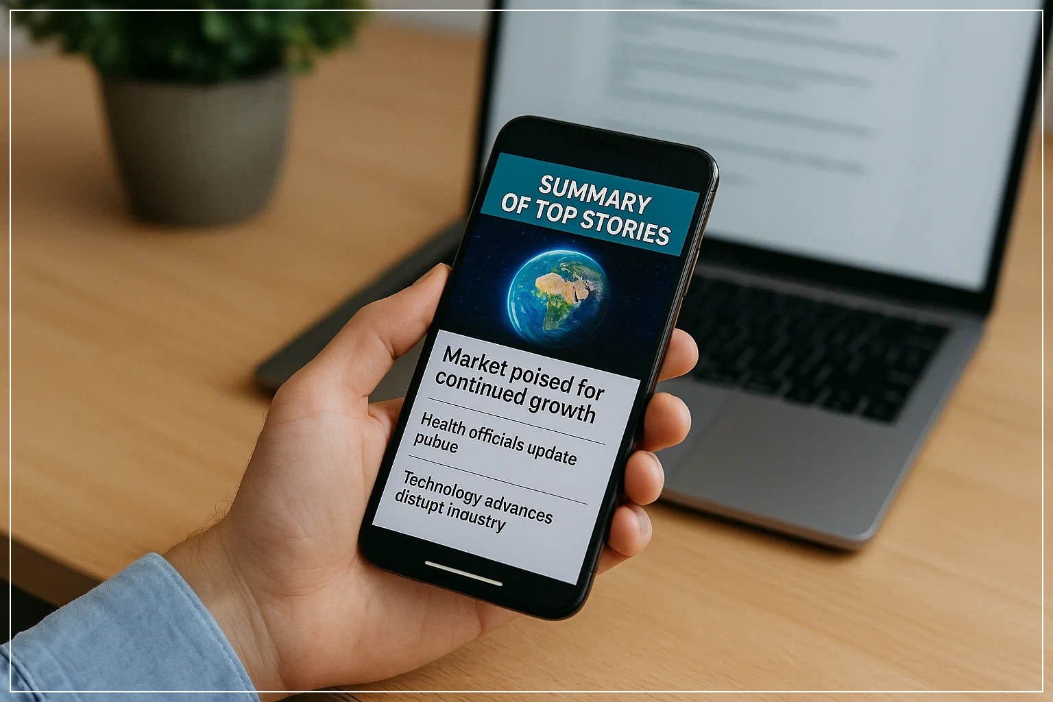 스마트폰에서 뉴스 요약을 확인하는 장면