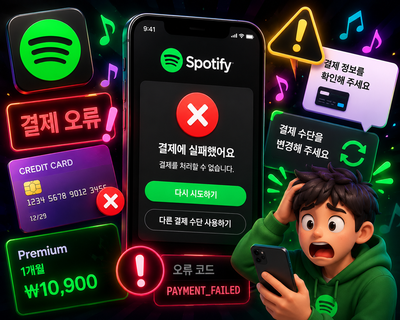 스포티파이 결제 오류 해결방법 총정리 프리미엄 구독 결제 실패 카드 거절 원인
