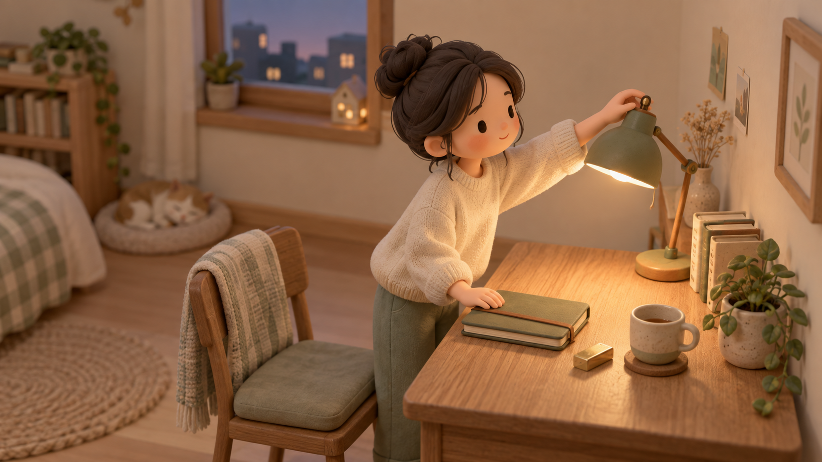 노트를 덮은 저녁 책상