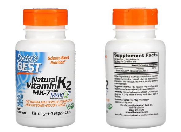 Doctor's Best, MenaQ7 함유 천연 비타민K2 MK-7, 100mcg, 베지 캡슐 60정