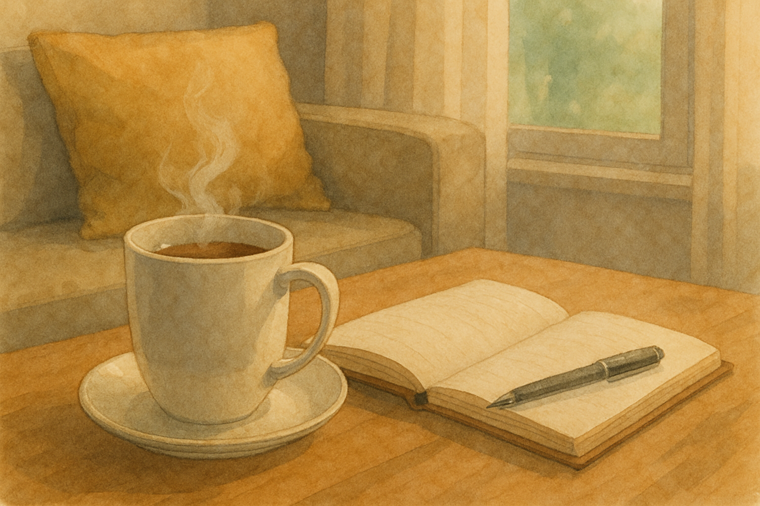 부드러운 차 한잔과 노트북