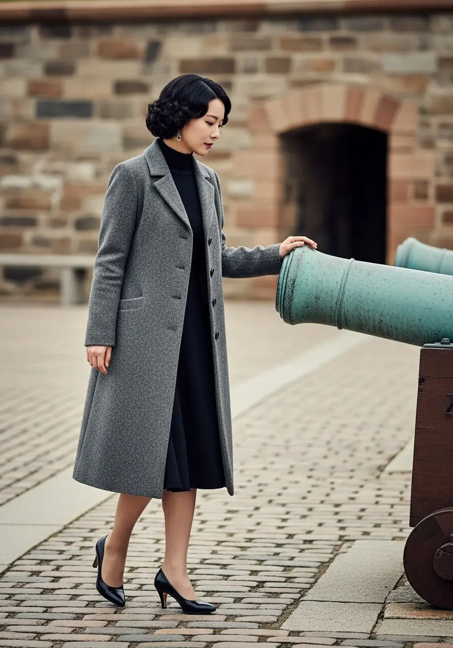 핼리팩스 시타델에서 오래된 대포를 보며 생각에 잠긴 한국인 여성