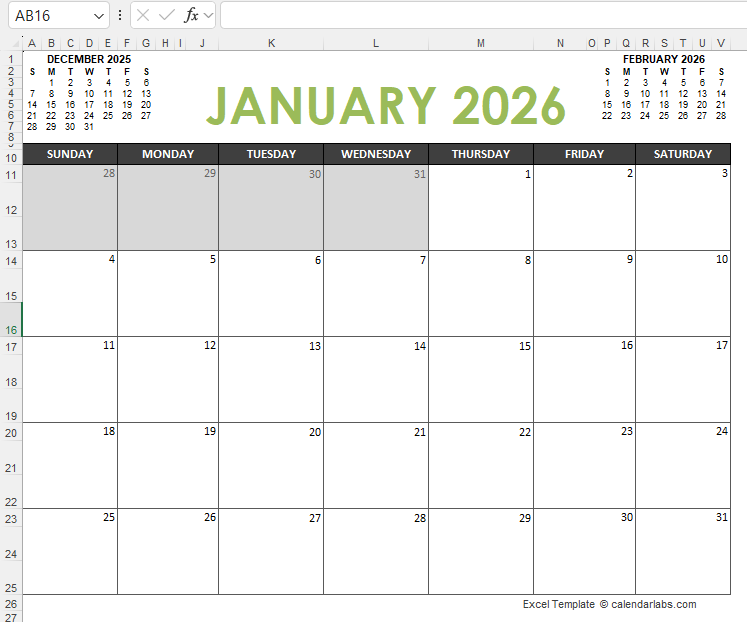 2026년 달력 엑셀