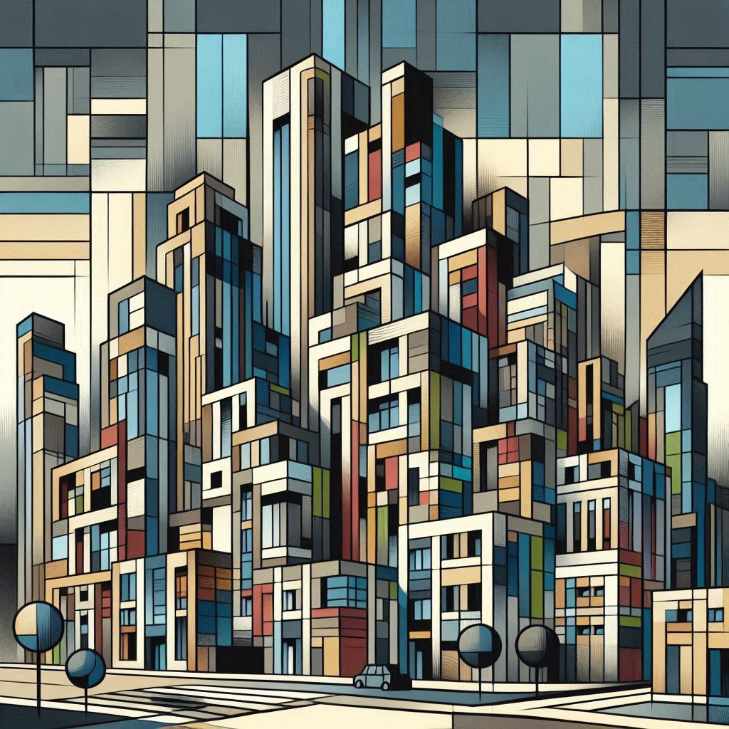 도시 건물들&amp;#44; 피카소 스타일&amp;#44; 기하학적 건축물&amp;#44; 조각난 형태&amp;#44; 큐비즘 풍경화2