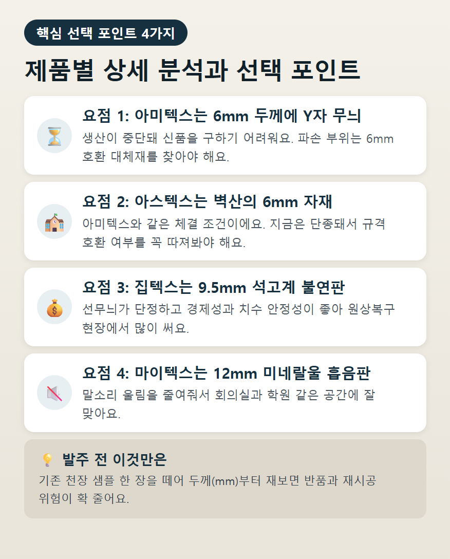 아미텍스, 아스텍스, 집텍스, 마이텍스 제품별 선택 포인트 4가지 정리