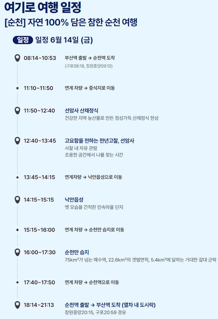 6월엔 여기로 기차여행 이벤트 여행경비 지원받기와 관련된 이벤트 중 순천여행 상세일정