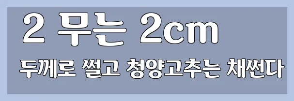  2 무는 2cm 두께로 썰고 청양고추는 채썬다