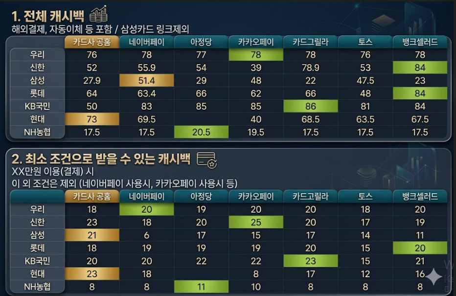 2026년 6월 신용카드 캐시백 이벤트 비교 총정리 (네이버, 토스, 카카오페이 경로 포함)
