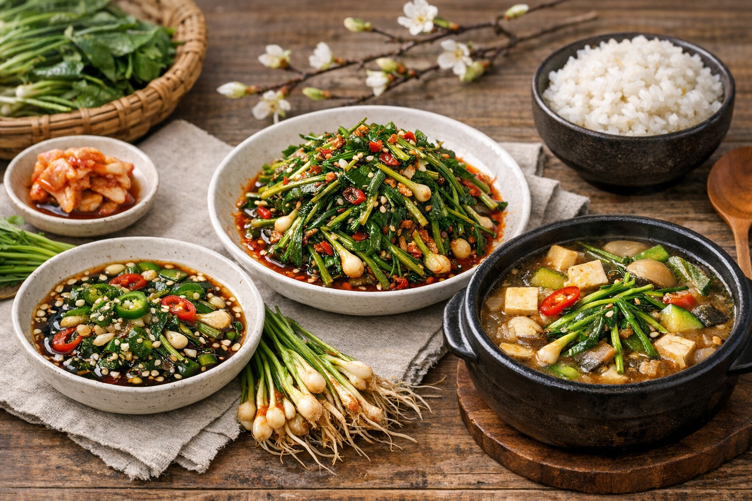 향이 좋은 봄 제철 채소 달래 음식 이미지