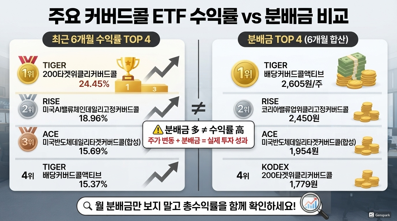 주요 커버드콜 ETF 수익률과 분배금
