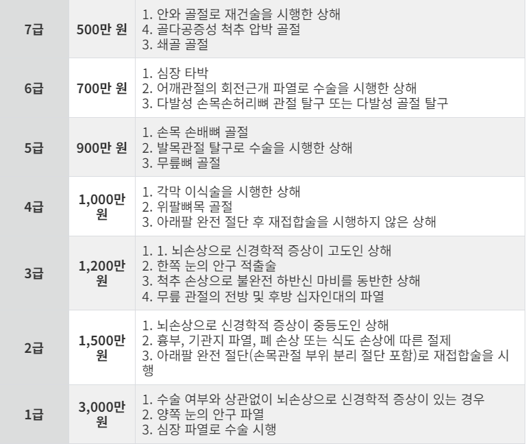 자동차 사고 상해 급수
