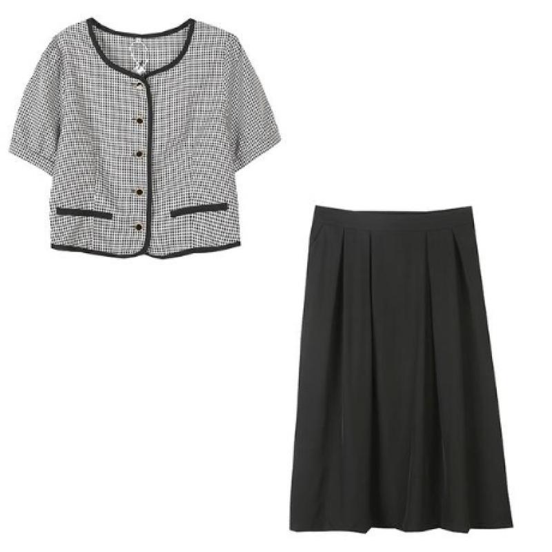 여자 여름 정장 셋업 체크 자켓 스커트 세트