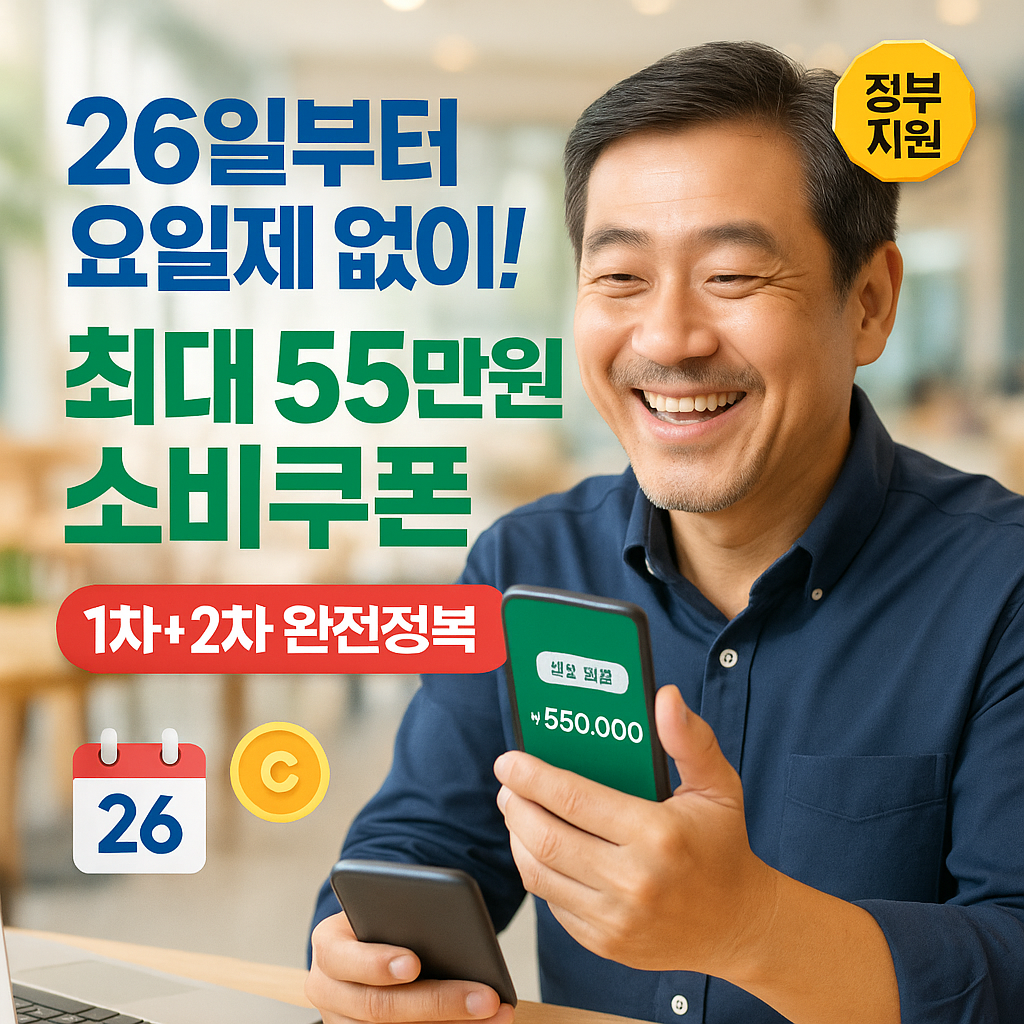 26일부터 요일제 없이! 소비쿠폰 완전정복법 (출처 : 정책브리핑)