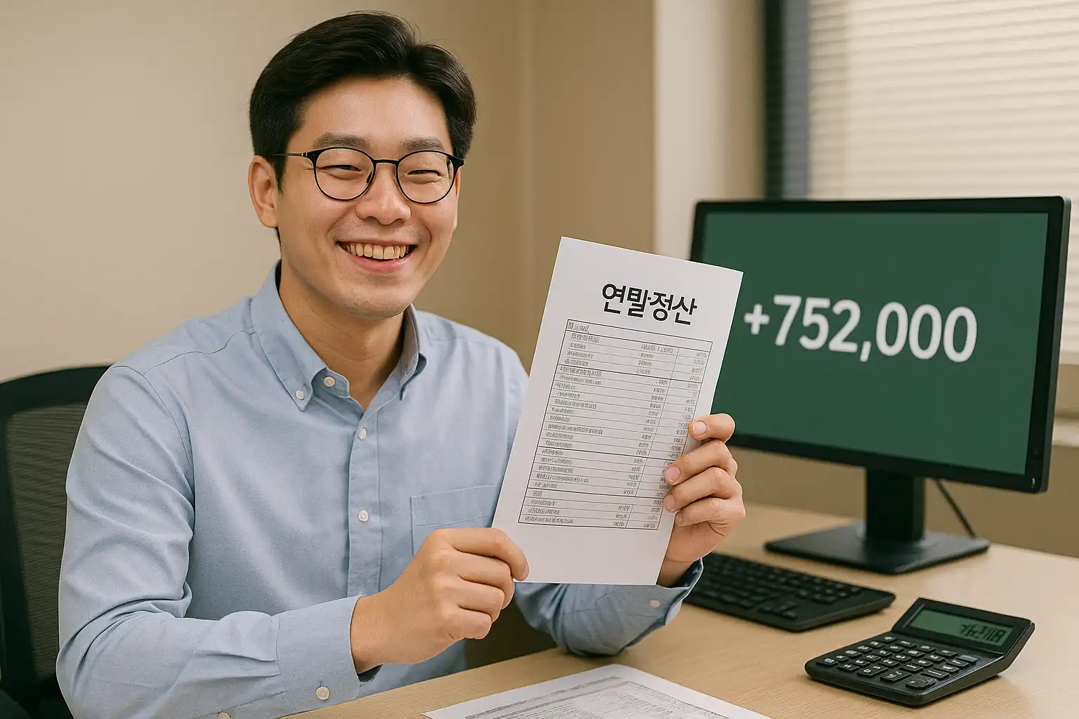 연말정산을 확인하는 회사원