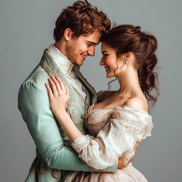 중세 복장을 한 행복한 커플