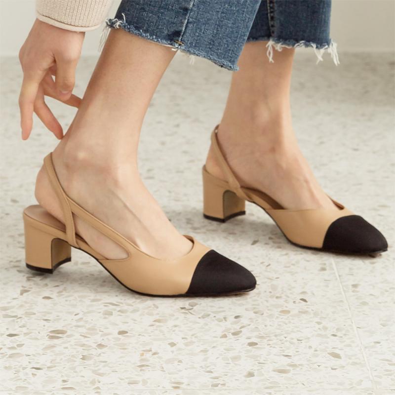 리얼 양가죽 여성슬링백 수제화 투톤 슬링백 슈즈 힐 구두
