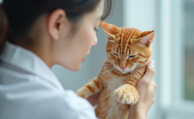 고양이를 안고 있는 여자 사진