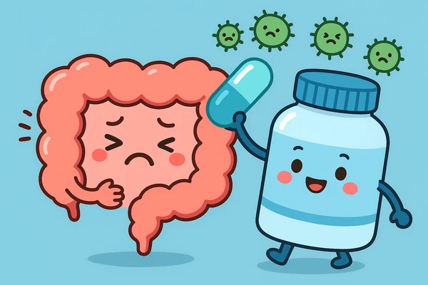 복부 통증을 느끼는 장 캐릭터