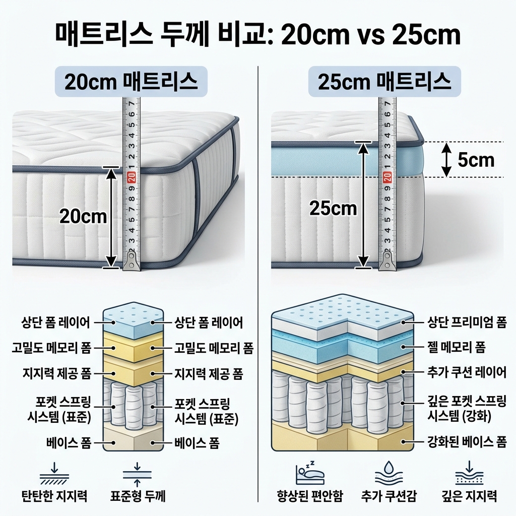 매트리스 고르는법 두께 비교 20cm 25cm