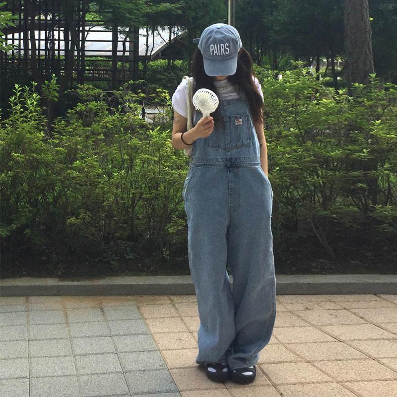 여자 데님오버롤 멜빵바지 오버롤팬츠 청멜빵 연청 중청