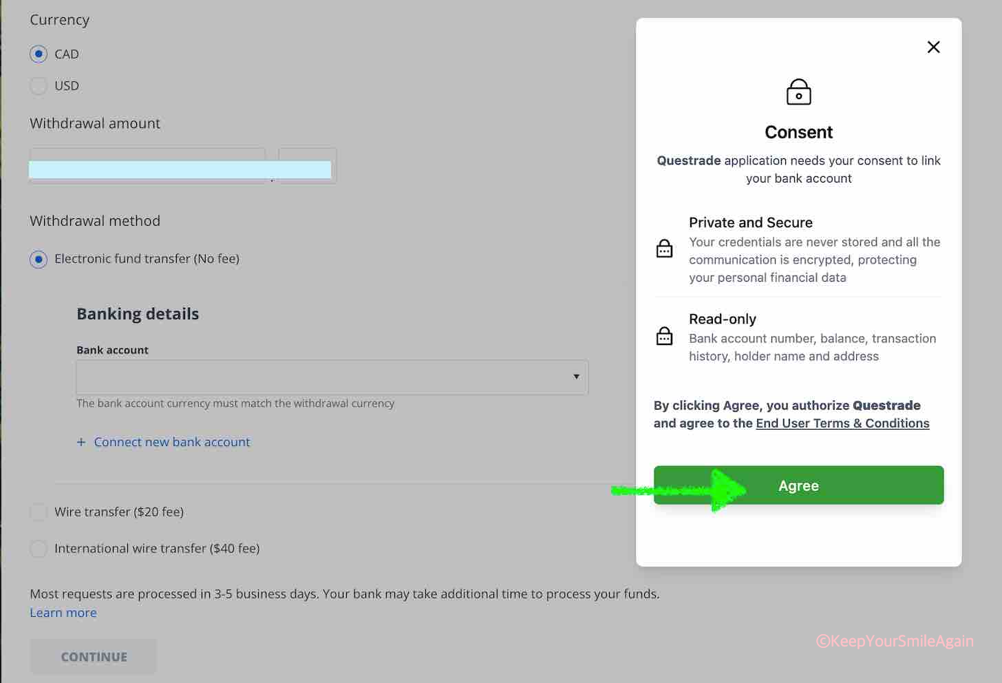 퀘스트레이드 주식계좌에서 일반계좌로 송금하기