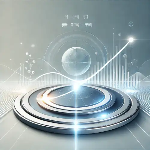 중앙에 간결한 선형 그래프가 성장과 데이터 흐름을 상징한다.