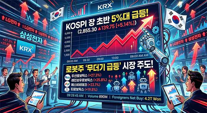 코스피 초반 급등을 표현한 이미지 입니다.