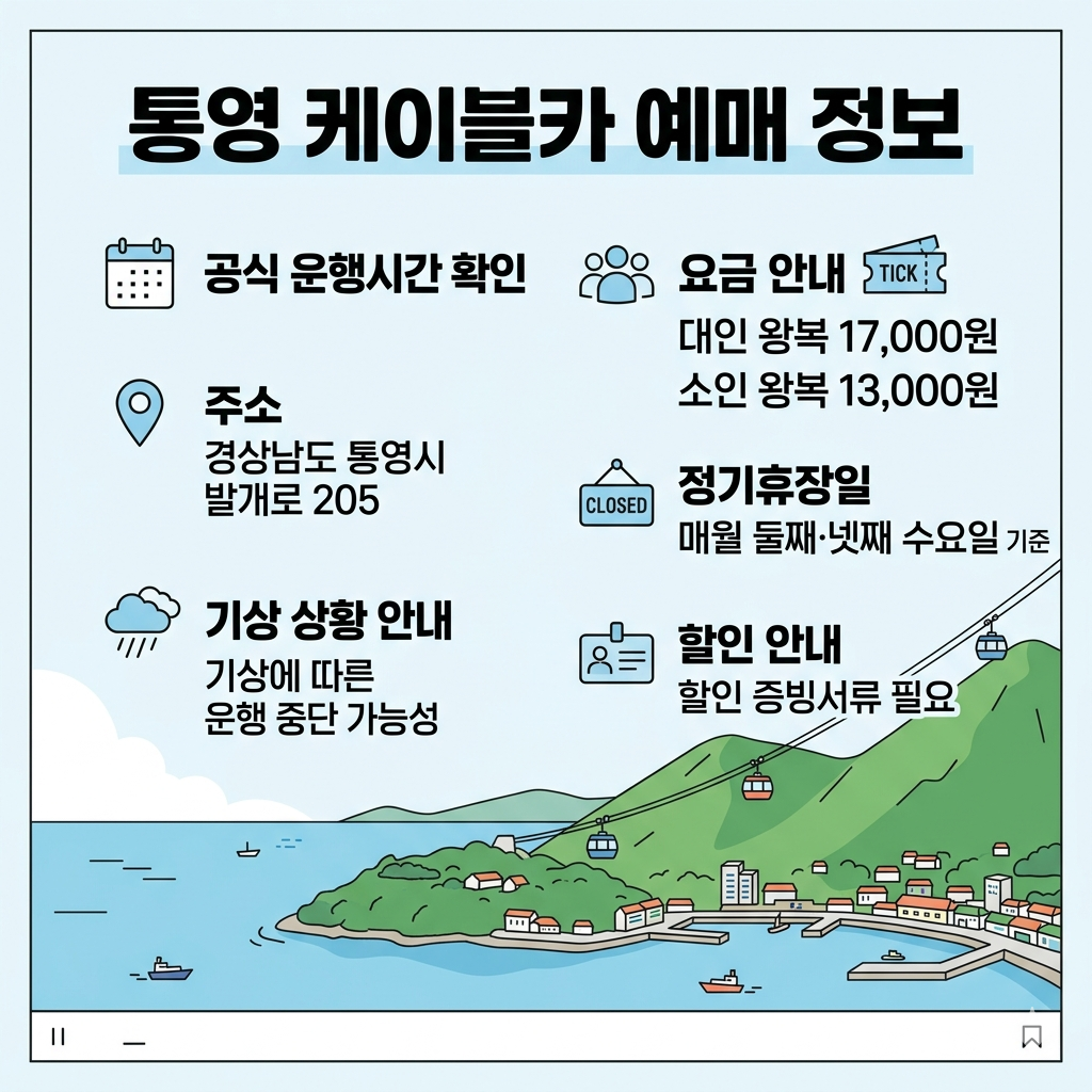 통영 케이블카 예매 방법｜요금&middot;운행시간&middot;할인&middot;주차 최신 안내 인포그래픽