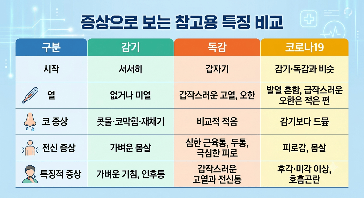 독감이랑 코로나 증상