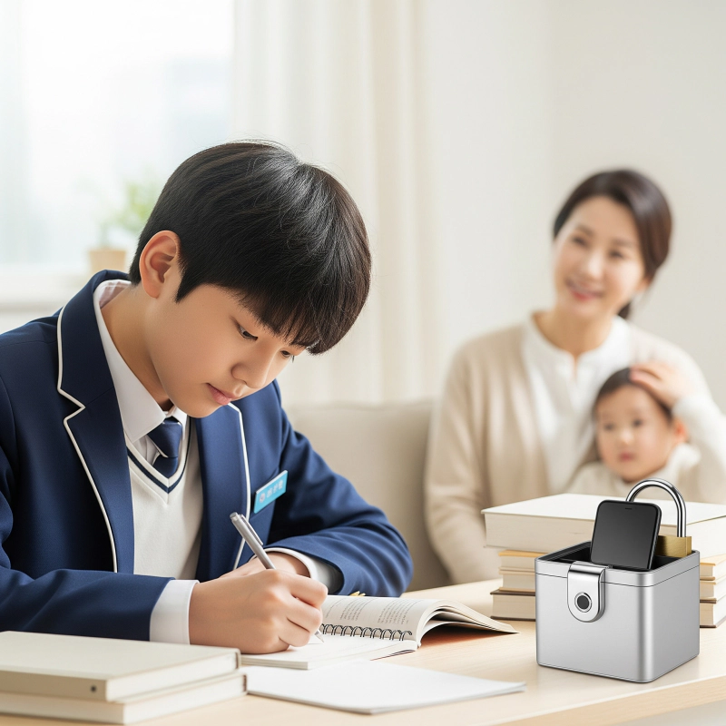 스마트폰 금욕상자(핸드폰 잠금상자)_공부하는_남학생