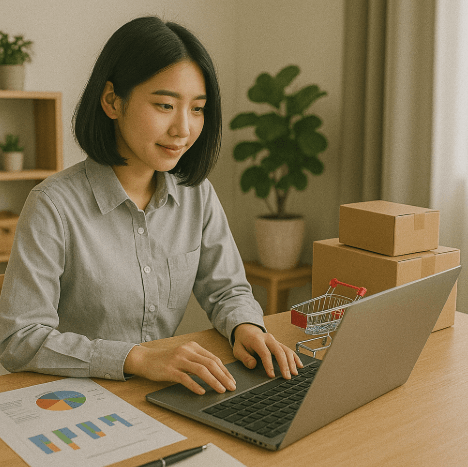 디지털 노마드로 재택근무 중인 여성