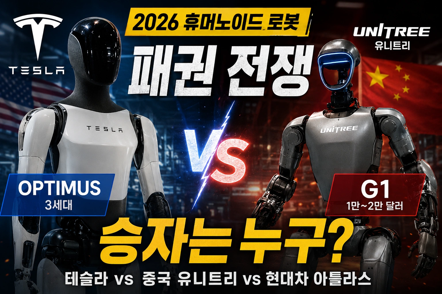 테슬라 옵티머스와 중국 유니트리 G1 휴머노이드 로봇 비교