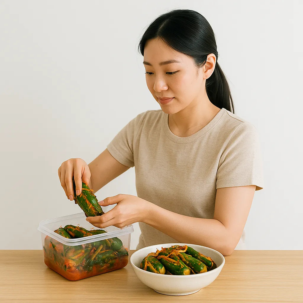 오이소박이 만드는 4단계 과정 클로즈업 이미지