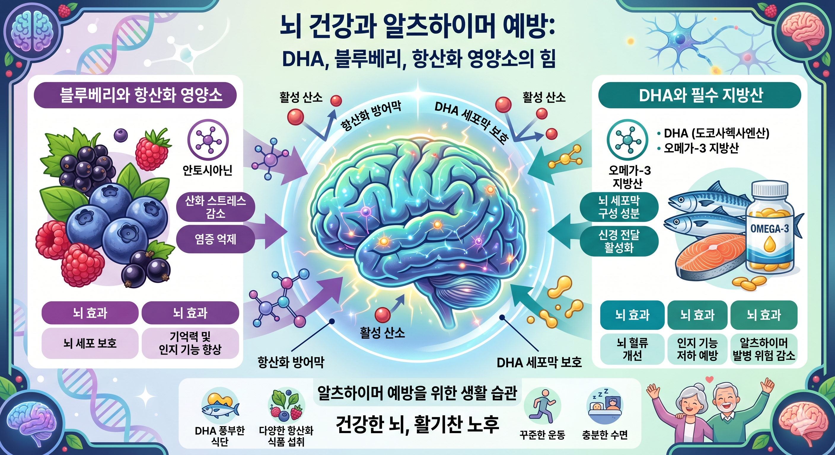 뇌 항산화 알츠하이머 예방 &mdash; DHA 불포화 지방산 Fenton 반응 블루베리 안토시아닌 혈뇌장벽 통과 항산화 전략