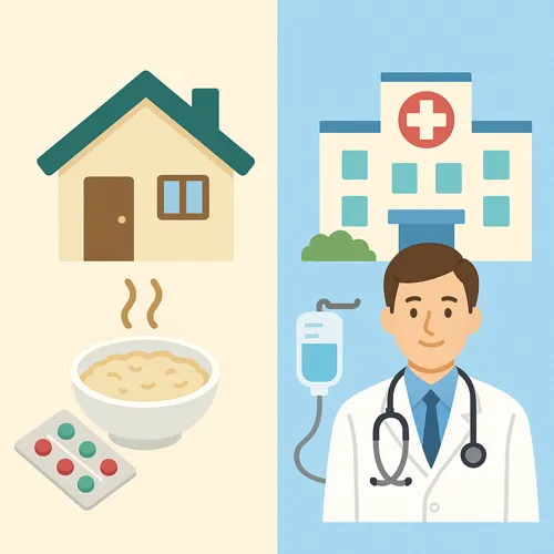 식중독 치료, 자가와 병원