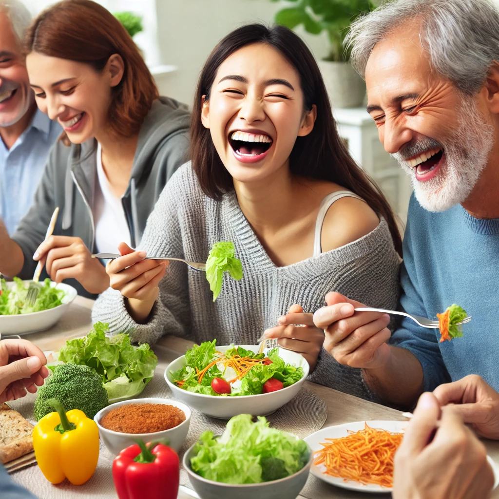 행복하게 건강한 식사를 즐기는 모습