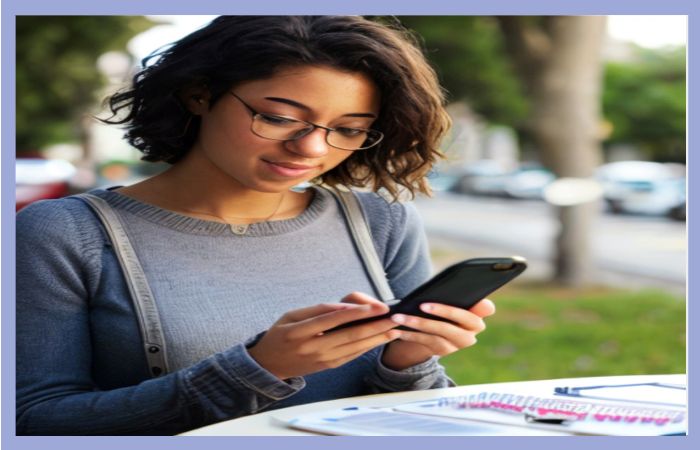 정부지원금 관련 문자메시지를 확인하는 여성의 모습