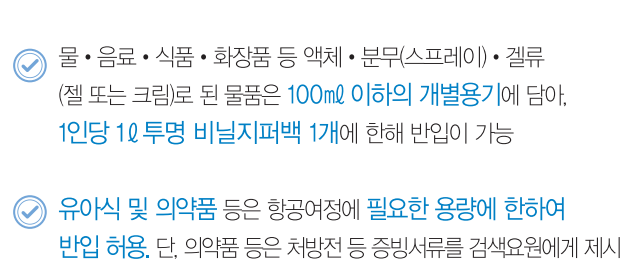 비행기 반입이 가능한 물품들 정리