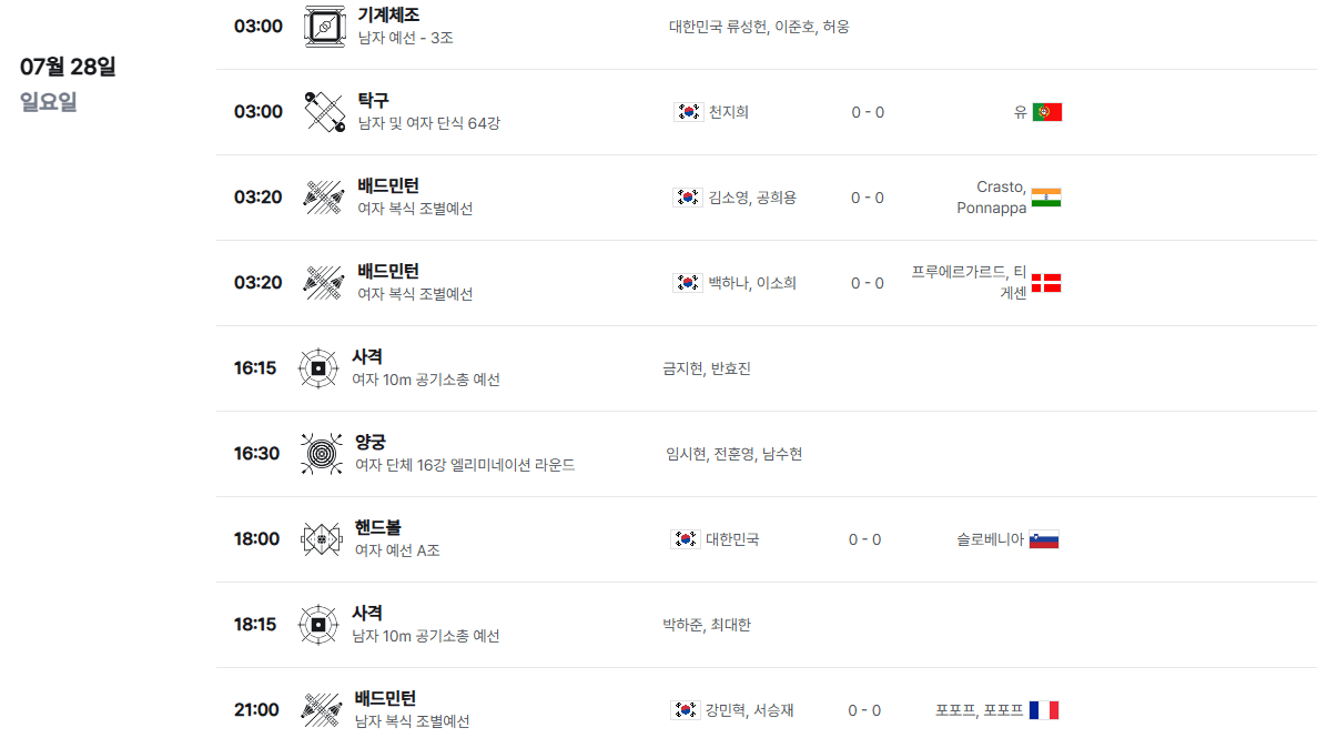 파리올림픽-대한민국 경기일정