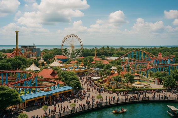 해변과 워터파크, 놀이공원 등 다양한 시설이 있는 자카르타의 종합 휴양지 안촐 드림랜드(Ancol Dreamland)