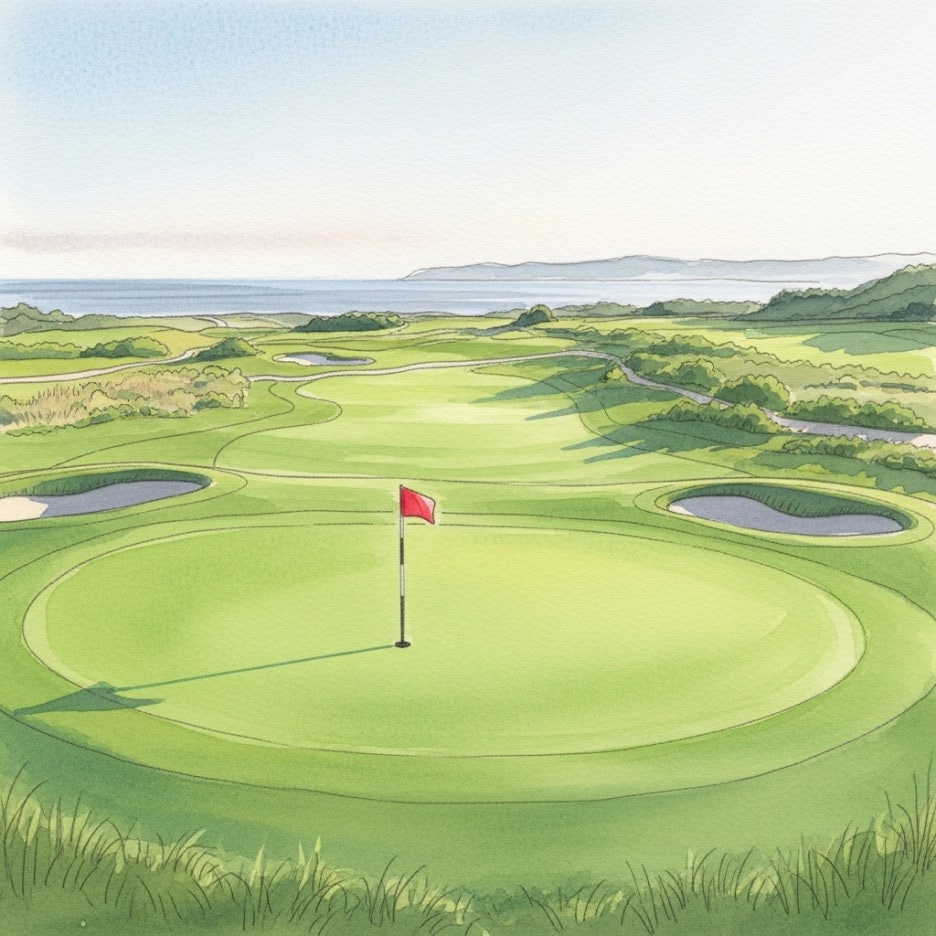 바다 전망이 펼쳐지는 아름다운 골프 코스 전경